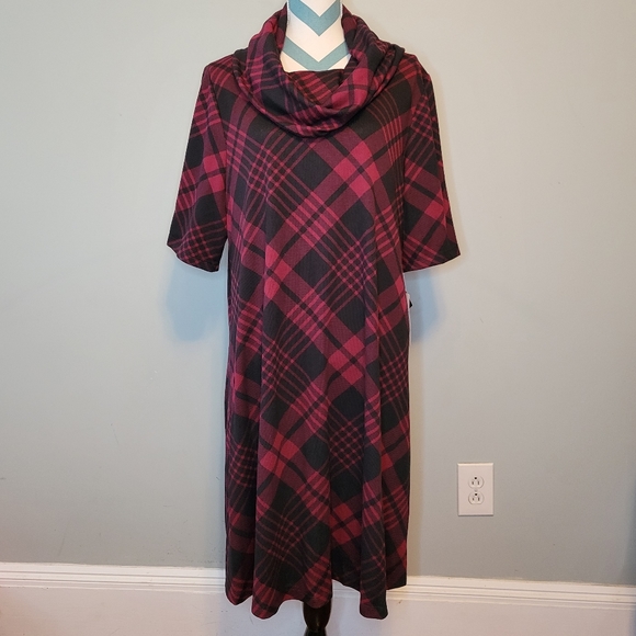 Sandra Darren Plaid Print Cowl Neck Dress Size 2X NWT - Picture 3 of 12